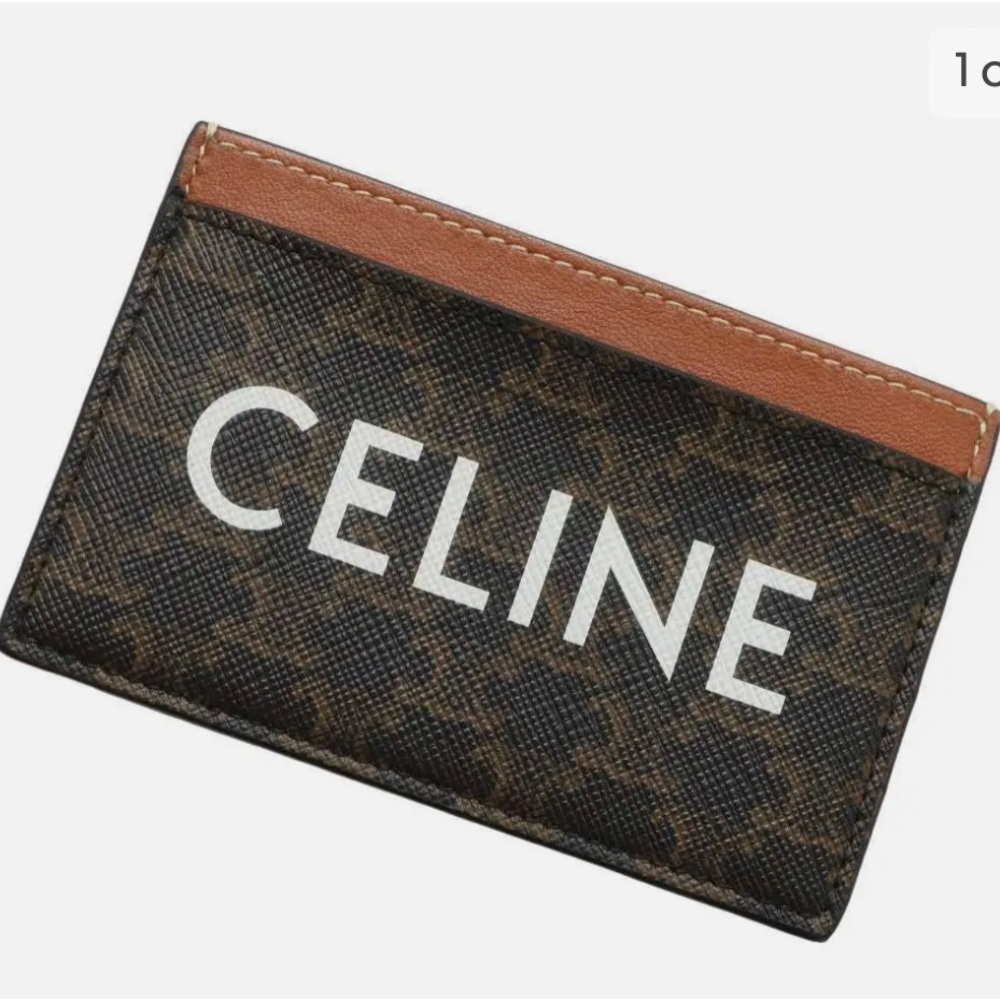 SOLD CELINE Triomphe Logo Card Case PVC/Lambskin Tan new